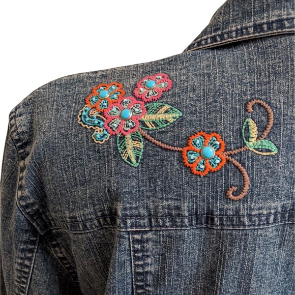 Denim Jacket Embroidered Beaded  Women Blue 14P - Picture 5 of 8